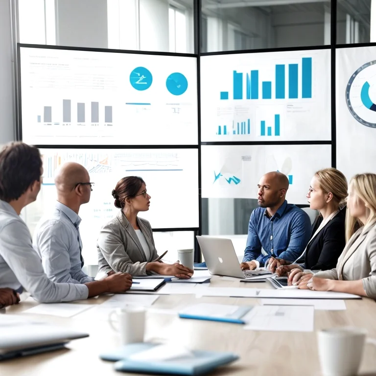 Profesionales en un taller de liderazgo colaborando activamente